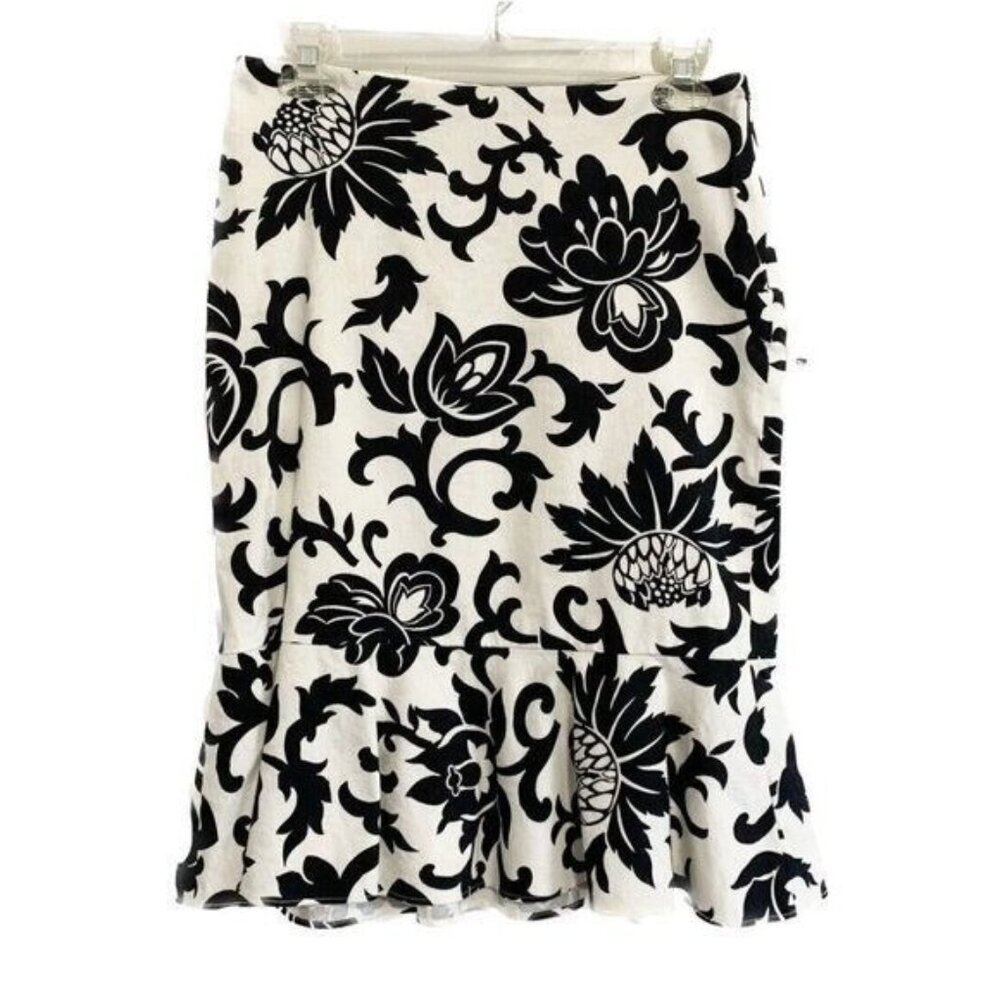 White House Black Market Women’s 0 White Floral Skirt Knee Length Career Dressy